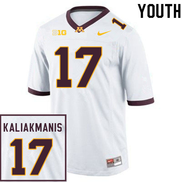 Youth #17 Athan Kaliakmanis Minnesota Golden Gophers College Football Jerseys Sale-White - Click Image to Close